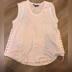 Generation love white 100% linen side lace up burnout tank top - size L